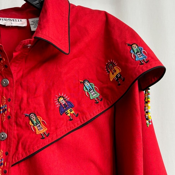 Baxter and Wells Red Embroidered Bead Embellished Western Shirt Women's Size L - Picture 4 of 13